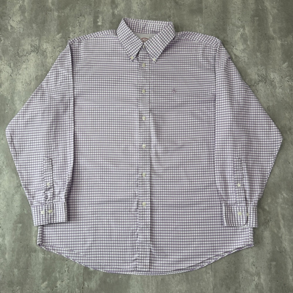 Brooks Brothers Madison Shirt Mens XL Purple Gingham Non Iron Supima Button Down